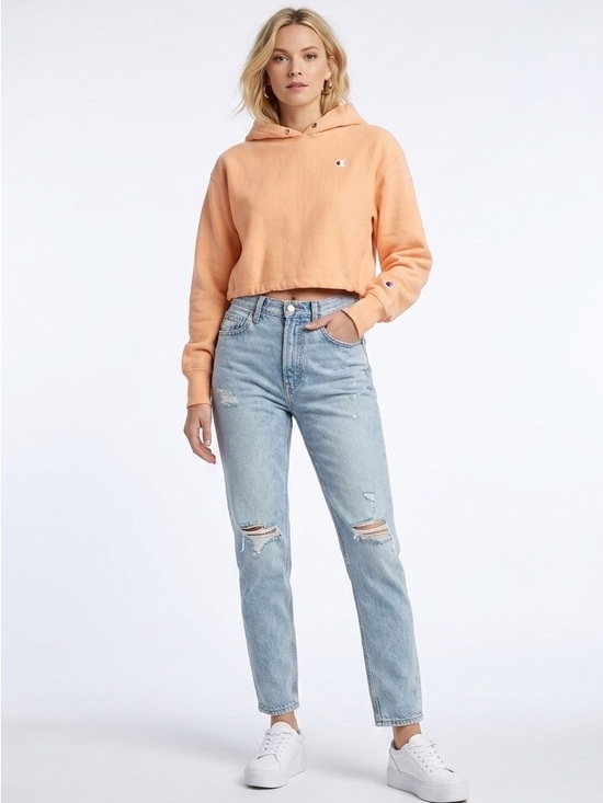 Champion Tops - Champion Peach Cropped Pullover Hoodie Size Medium Cotton